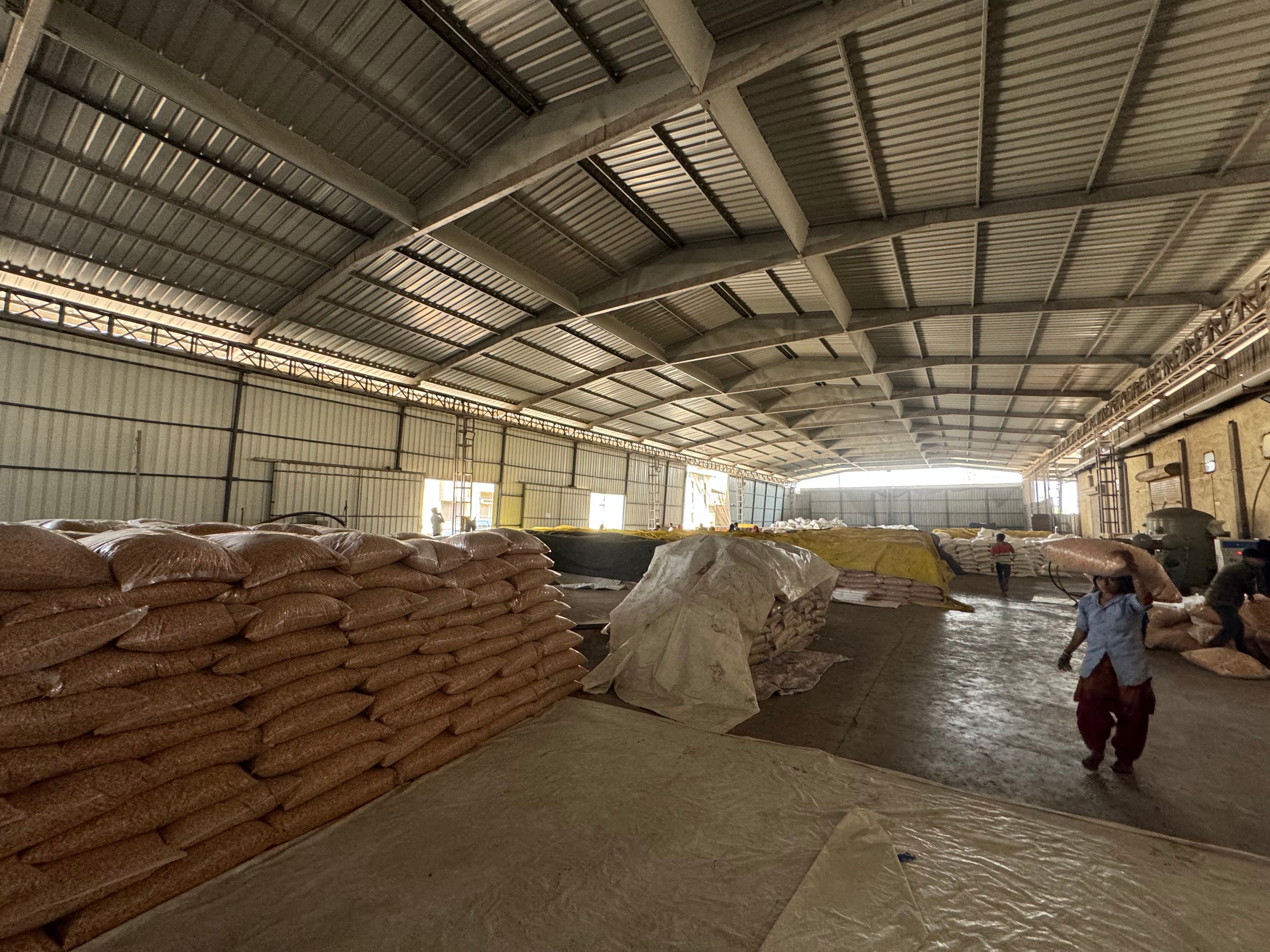 Raw materials entering the production line